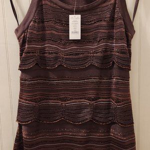 NWT XS White House Black Market Womens Tiered Knit Tank Espresso Bronze Metallic